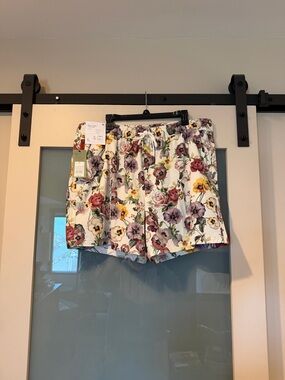 Floral Drawstring mens Swim Shorts - White with Multicolor Floral Prints. NWT